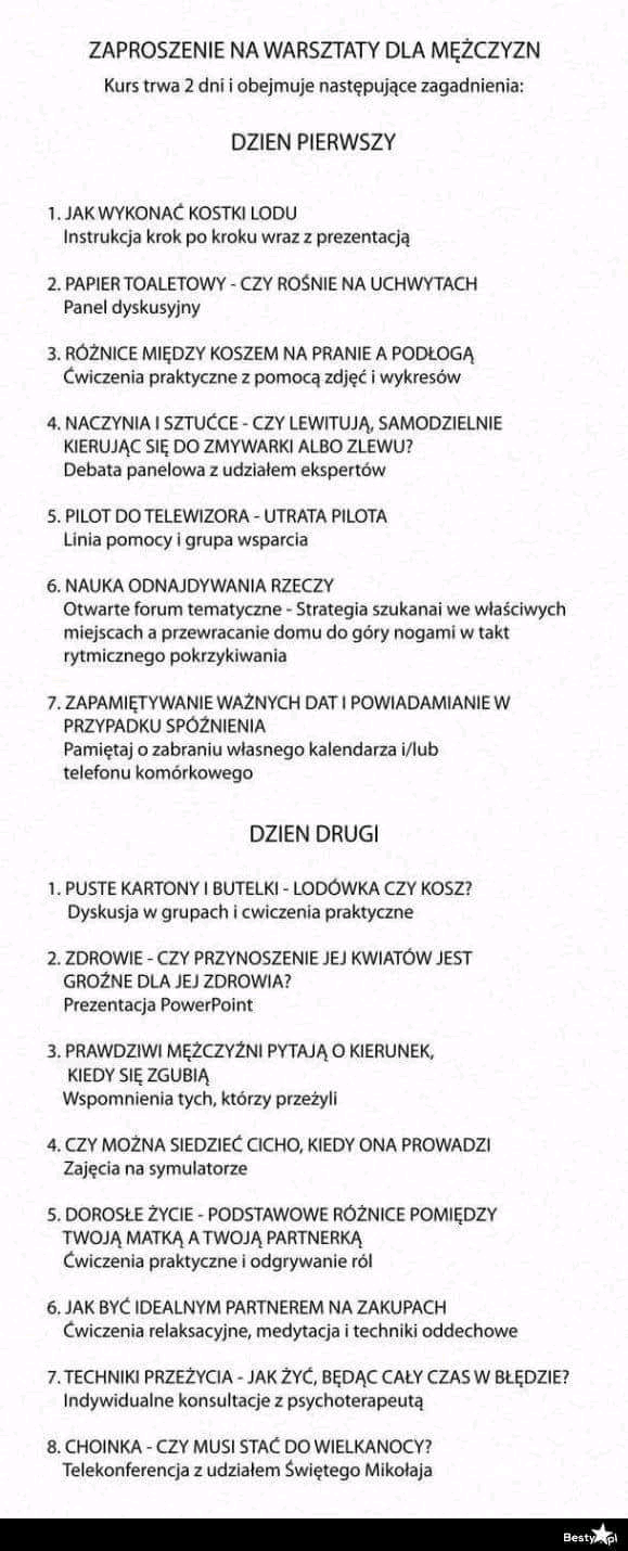 warsztaty dla mężczyzn